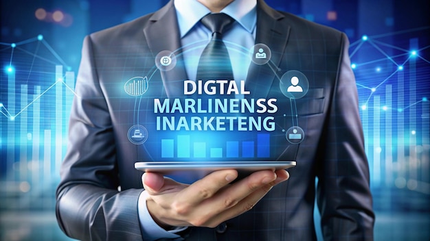 Foto gratuito empresario con una tableta con concepto de marketing digital