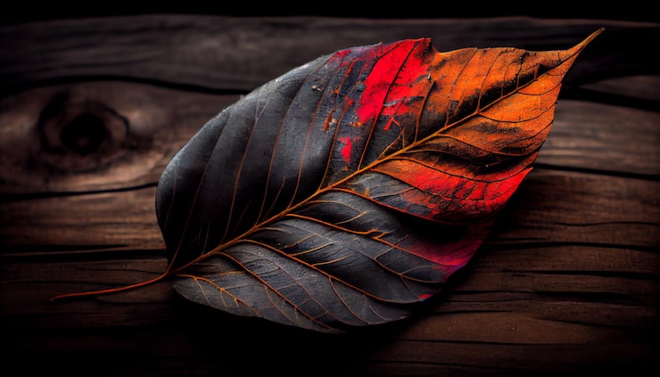 Foto gratuito hoja de otoño cayendo revelando intrincada vena de hoja generada por ia