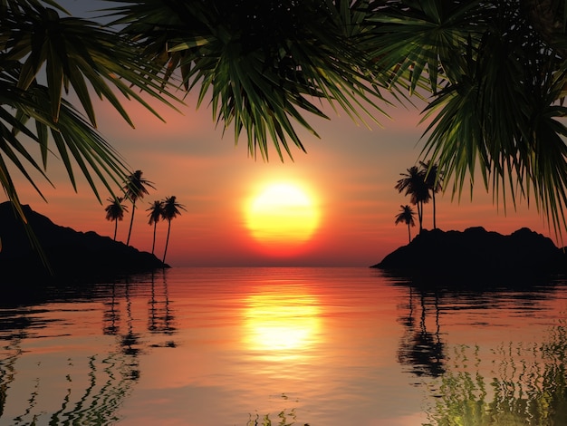 Foto gratuito puesta de sol en paisaje tropical