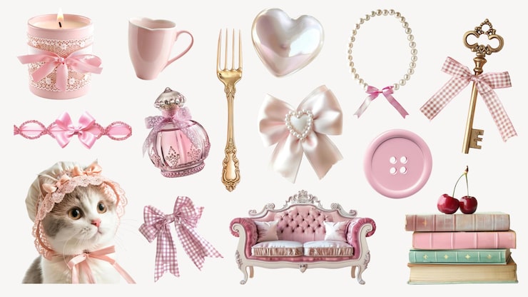 Foto conjunto de elementos de diseño de coqueta rosa estética