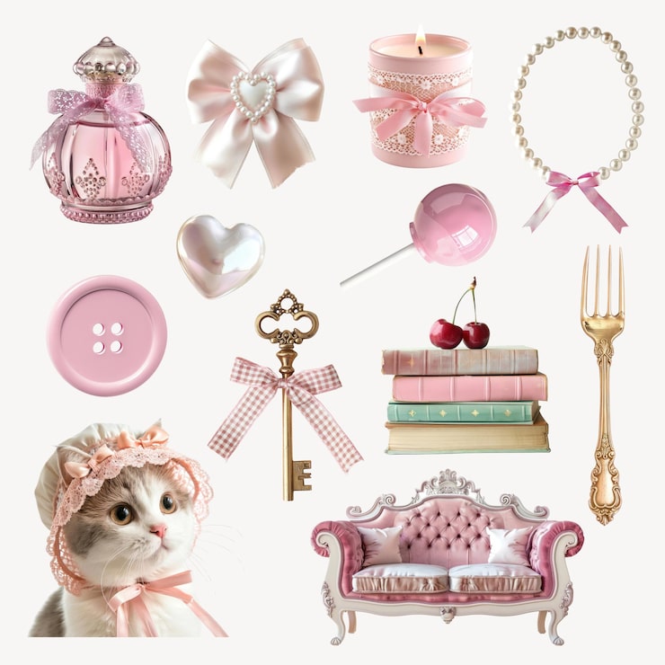 Foto conjunto de elementos de diseño de coqueta rosa estética