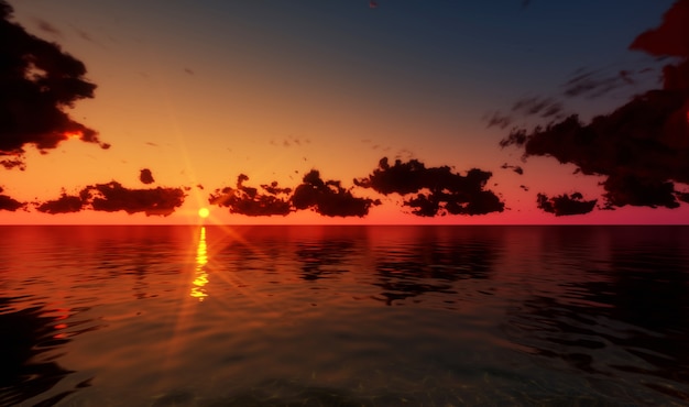 Foto hermosa puesta de sol sobre el mar. render 3d