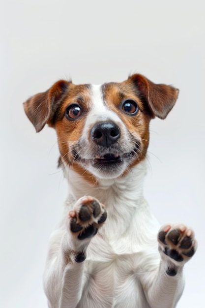 Foto el jack russell terrier sonriente marrón y blanco