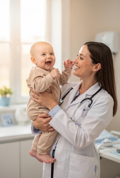 Foto médico cargando bebé