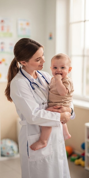 Foto médico examinando al bebé