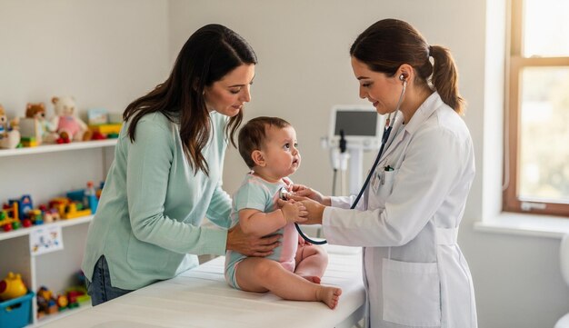 Foto médico examinando al bebé