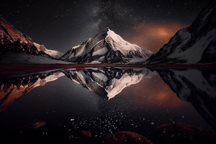 Foto montañas de nochegenerative ai