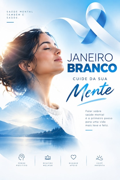 Foto plantilla de folleto de concienciación sobre la salud mental janeiro branco