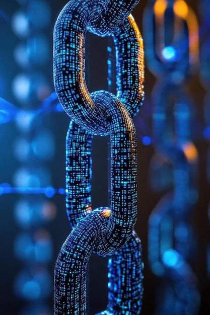 Foto una representación digital de cadenas interconectadas que simbolizan la tecnología blockchain y la seguridad de los datos
