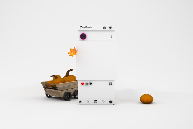 Free Photo autumn-themed social media mockup with pumpkins and cart