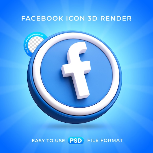Free PSD facebook logo social media icon 3d render