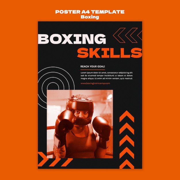 Free PSD flat design boxing poster template