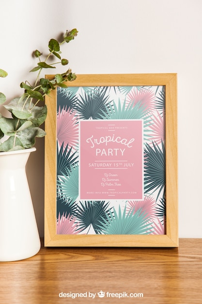 Free PSD frame mockup with flower pot
