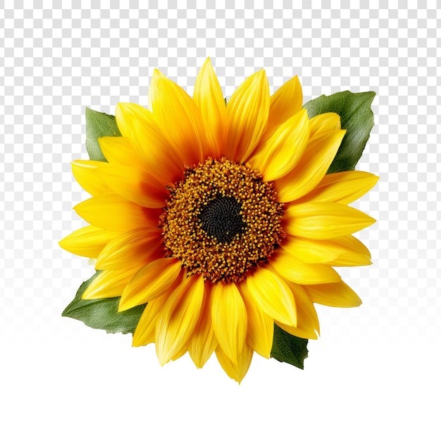 Free PSD sunflower with green leaves isolated on transparent background