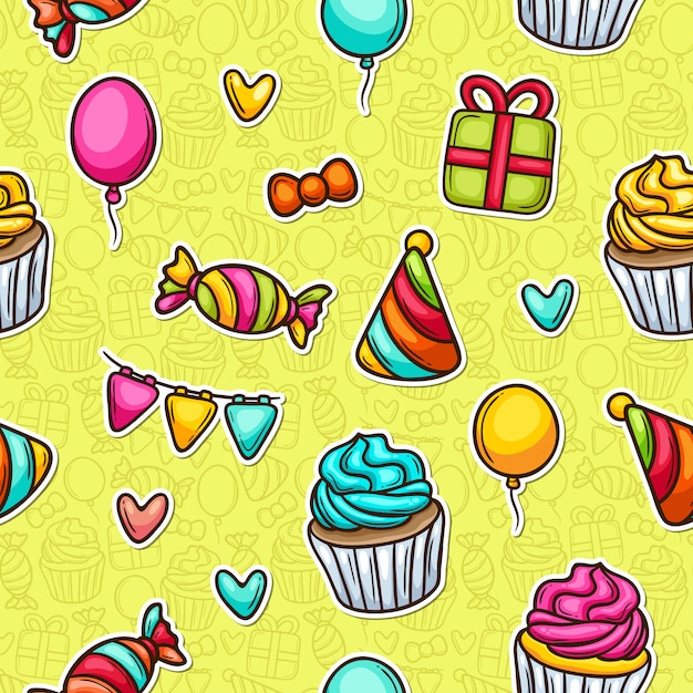 Free Vector cupcake party doodle colorful seamless pattern