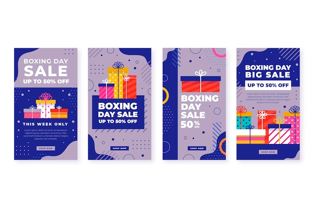 Free Vector flat boxing day sale instagram stories collection
