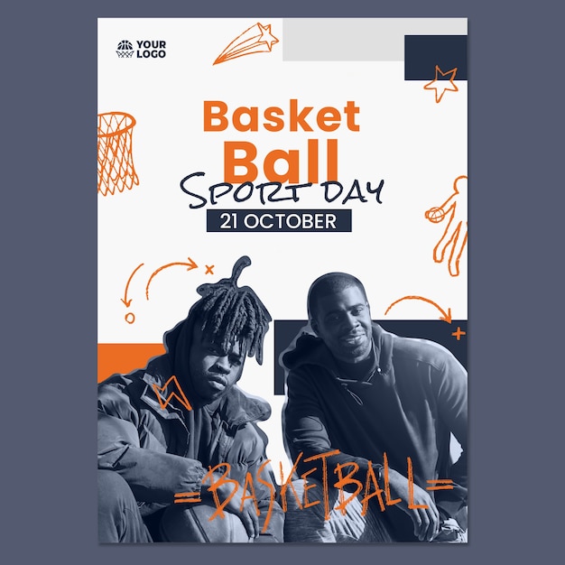 Free Vector flat design basketball poster template