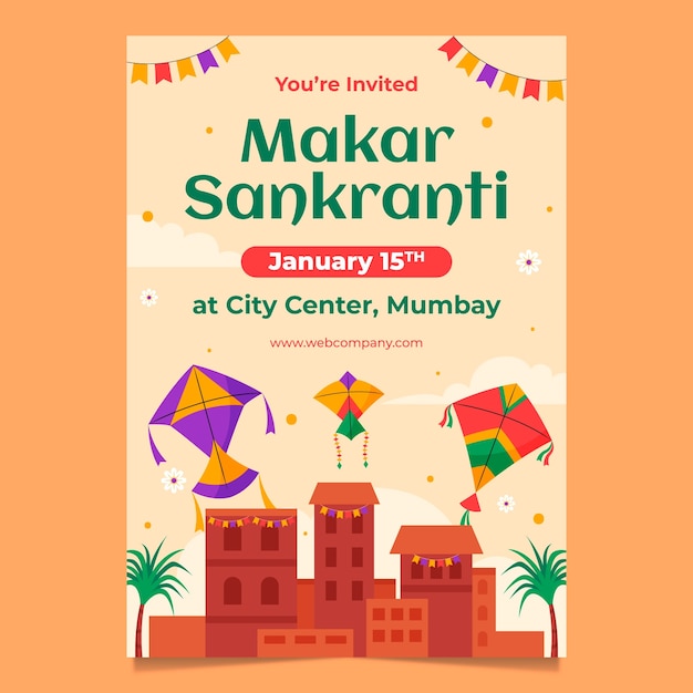 免費 Vector makar sankranti 節慶的平坦邀請模板
