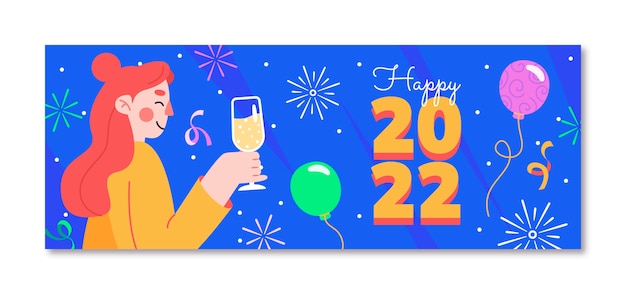 免费Vector 平面新年社交媒体封面模板