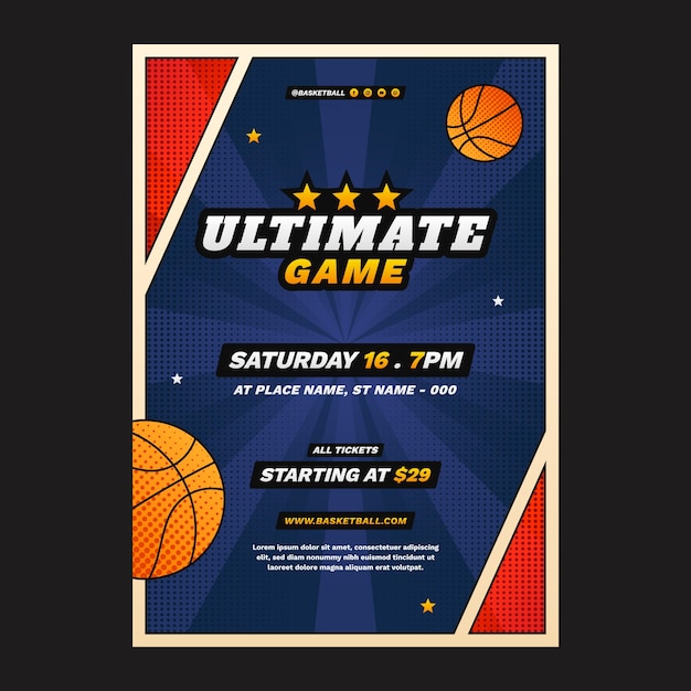 Free Vector gradient halftone basketball poster template
