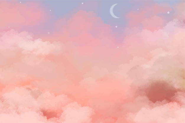 Free Vector hand painted watercolor sky cloud background with a pastel colored