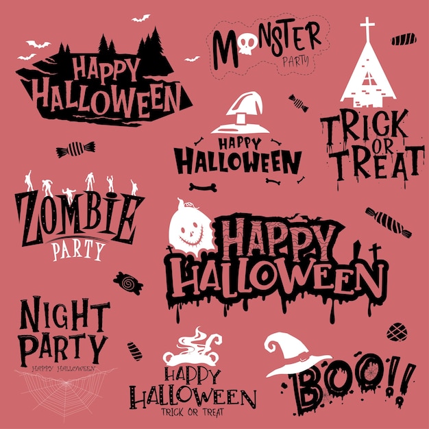 無料Vector 幸せなハロウィーンのレタリング書道