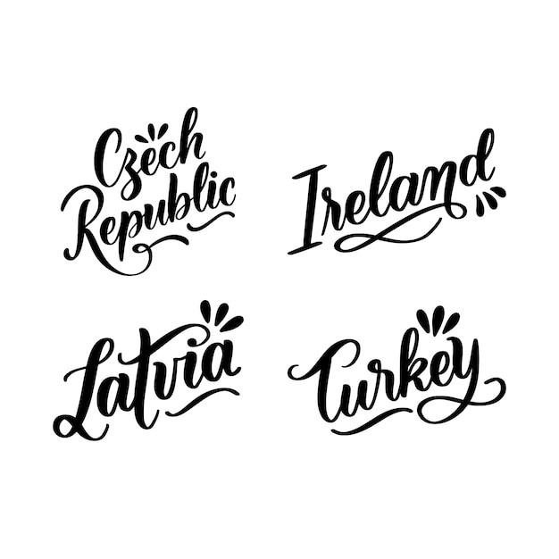 Free Vector lettering europe countries stickers collection
