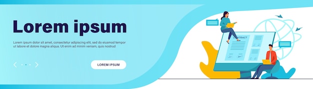 Free Vector partners signing contract online. people talking at monitor with document with signatures flat vector illustration