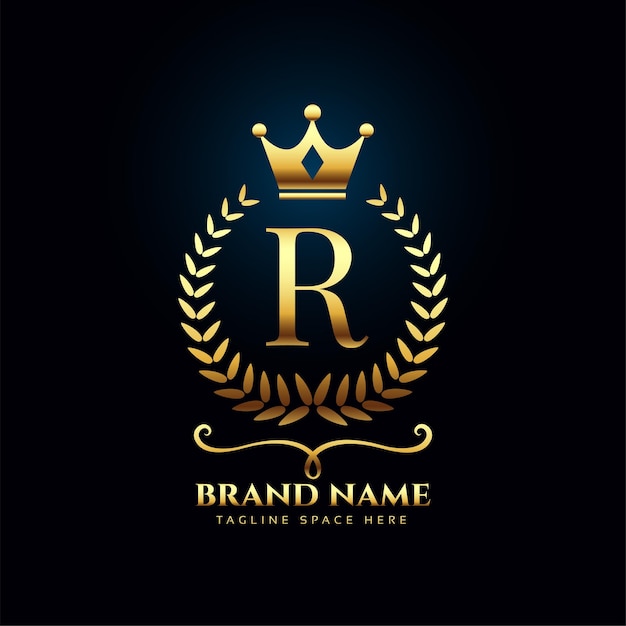 Free Vector premium luxury golden letter r logo concept with crown