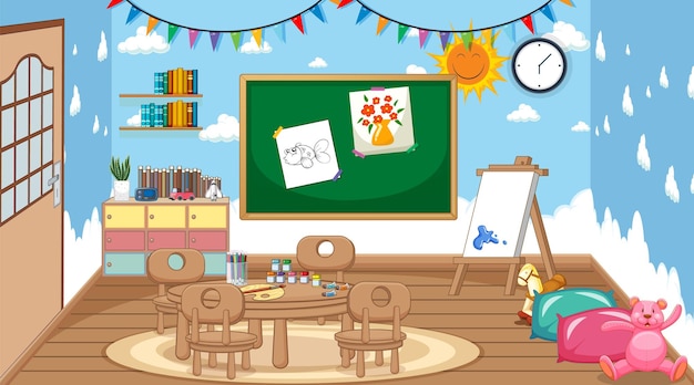 ฟรี Vector ฉากที่มีห้องเรียนว่างเปล่า
