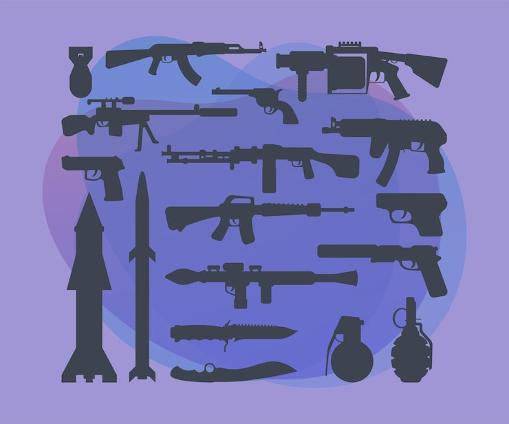 Free Vector silhouettes of firearms and explosives vector illustrations set