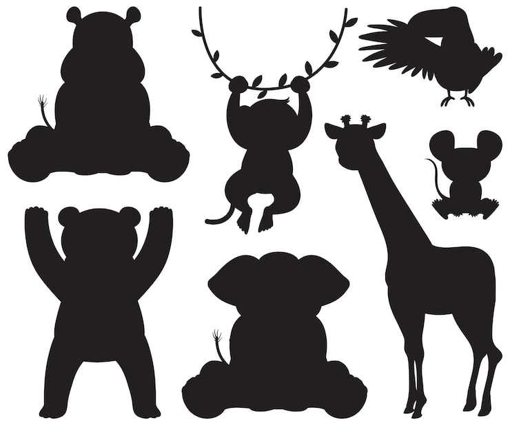 Free Vector wild animals in simple silhouette cartoon style