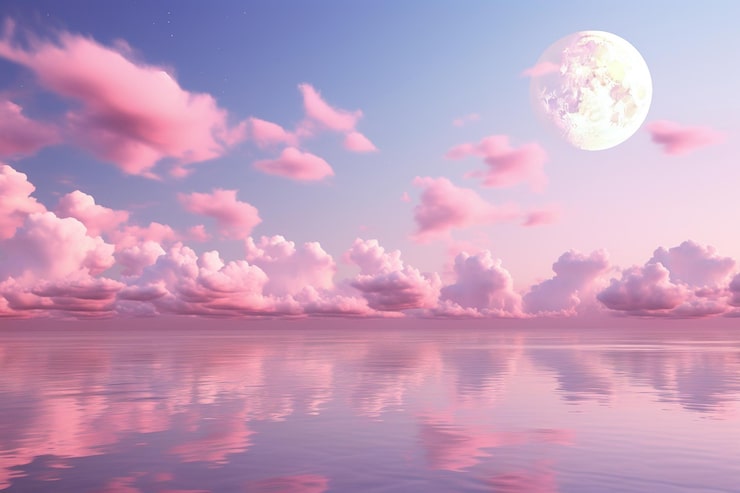 Photo aesthetic sky background with moon and clouds in pink