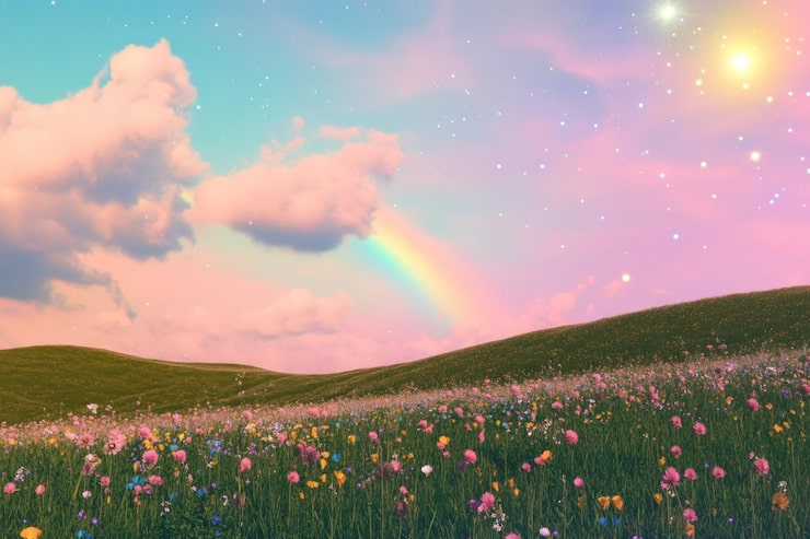 Photo aesthetic wallpaper rainbow flowers sky