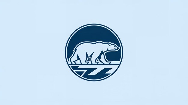 Photo illustration of a polar bear logo on blue background