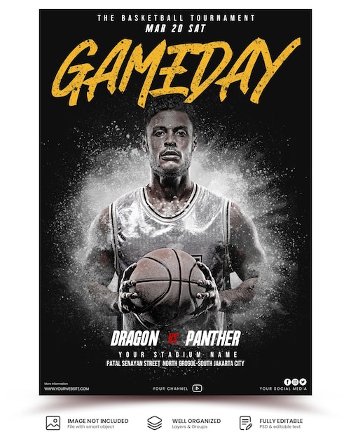 PSD basketball tournament schedule flyer or poster a4 template