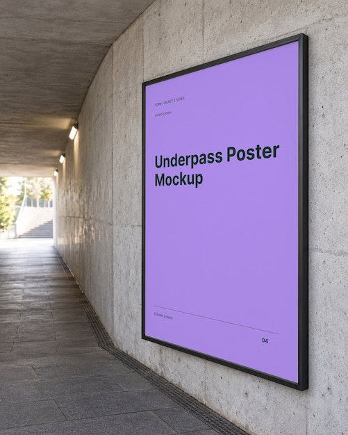 PSD black framed poster mockup in underpass