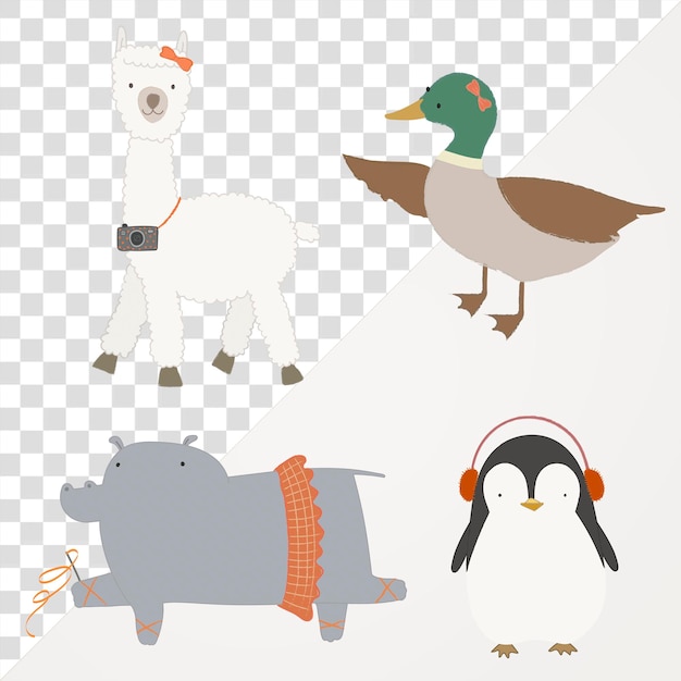 PSD 可爱的动物元素套装透明png