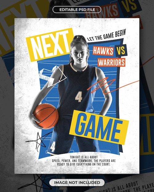 PSD dynamic basketball match poster hawks vs warriors game promotion
