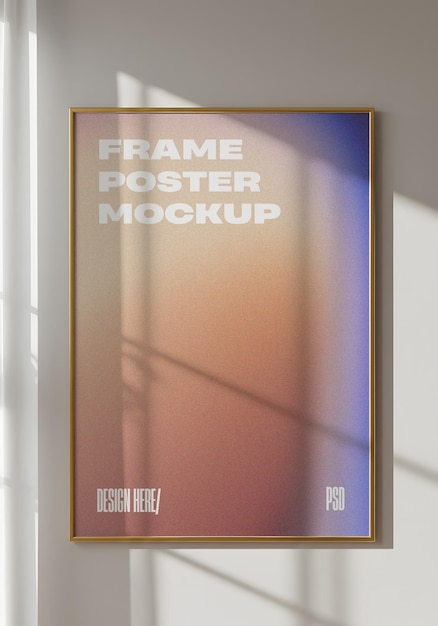 PSD framed poster mockup on wall with shadow