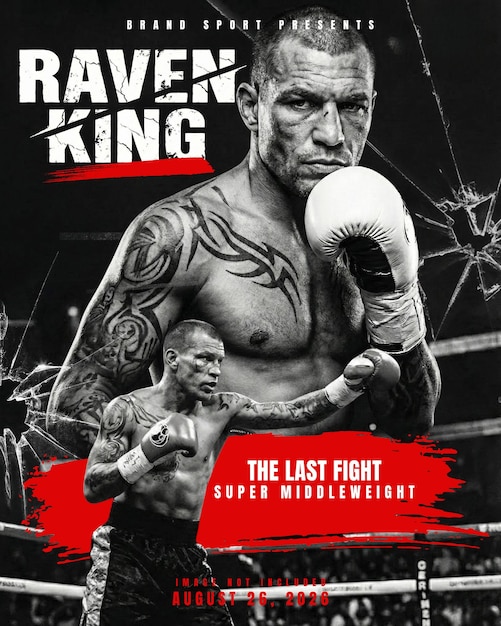 PSD gritty boxing showdown raven king fight event poster