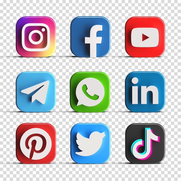 PSD popular glossy social media logo icon set collection pack