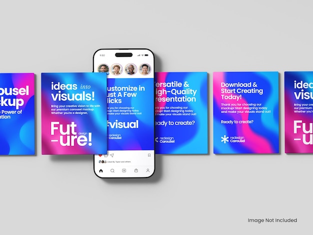 PSD smartphone social media carousel post mockup template