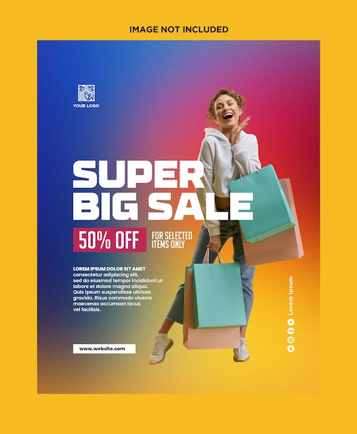 PSD a woman with a big sale poster that says super big sale