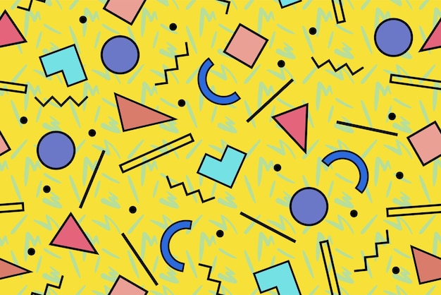 Vector 90s seamless pattern colourful memphis style retro background or retro 80s wallpaper vector