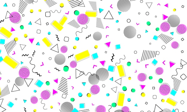 Vector abstract fun background. baby pattern. color dots. hipster style 80s-90s. funky abstract pattern. geometric elements.