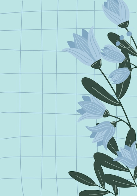 Vector blue checkered background with flowers