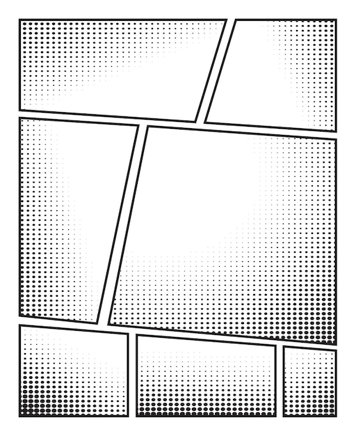 Vector comic book panel background blank storyboard manga cartoon panels template with halftone effect