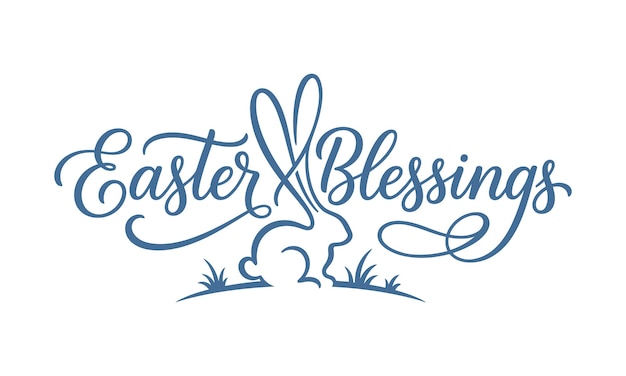 Vector easter blessings calligraphy with a rabbit silhouette