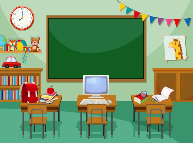 Vector ห้องเรียนคอมพิวเตอร์ว่างเปล่า